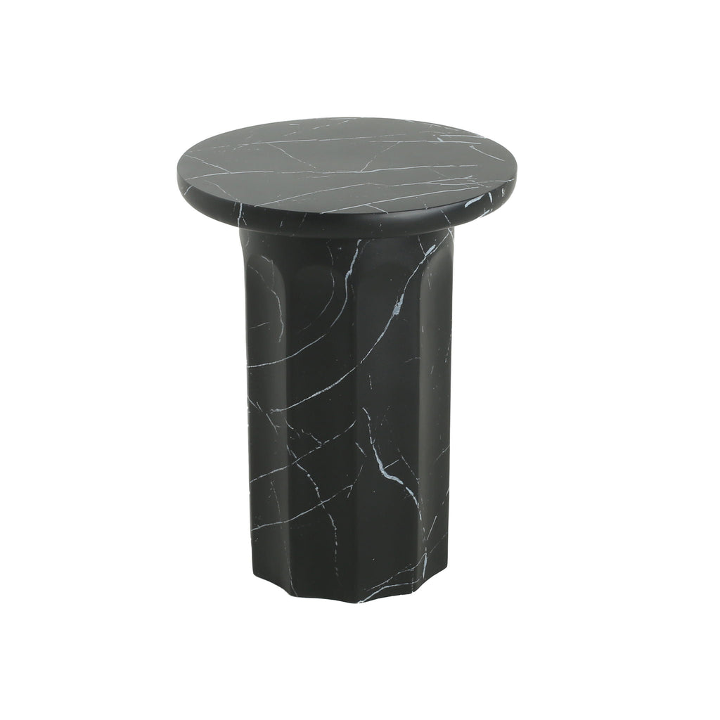 Outdoor Lightweight Concrete Side Table with Marble Effect - Black
