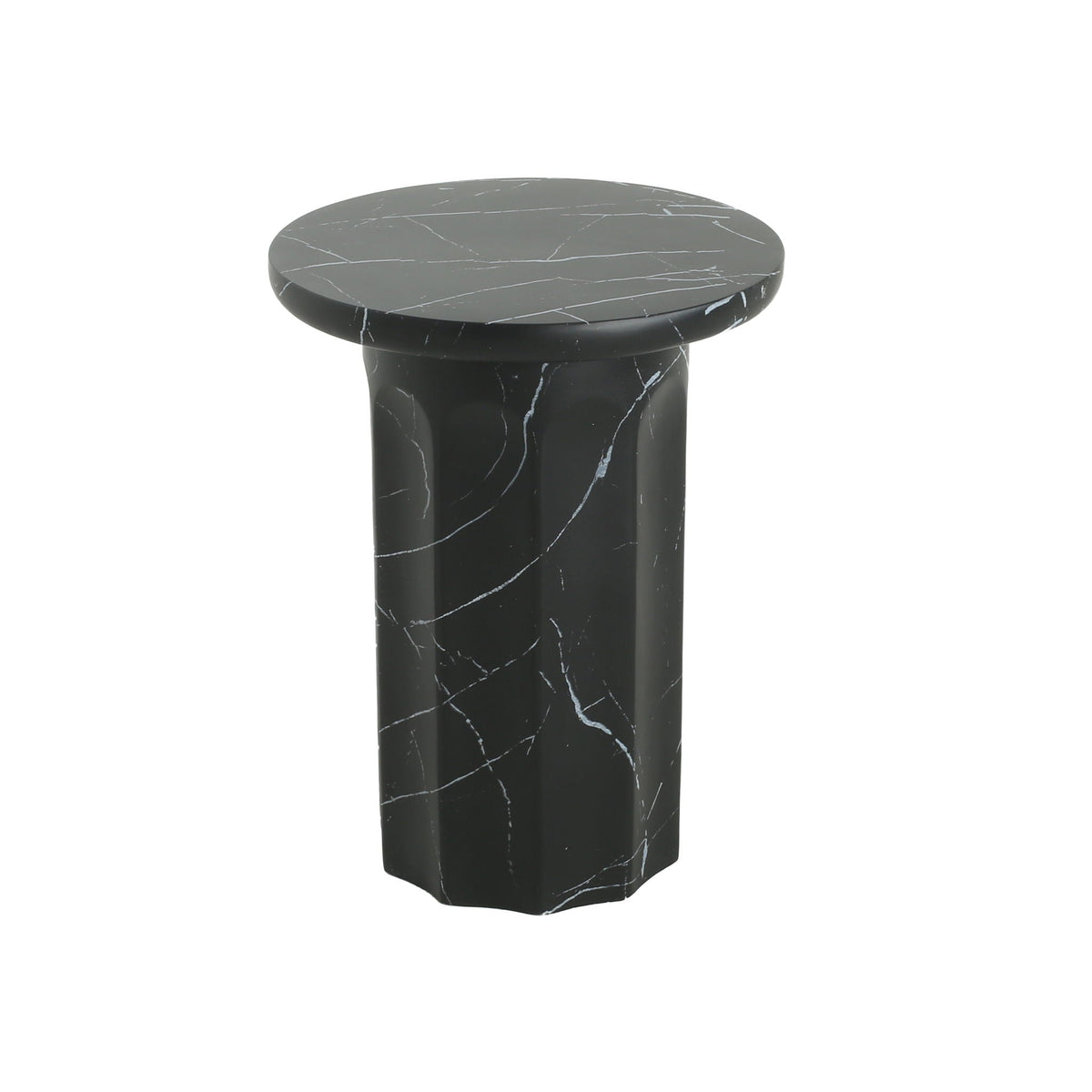 Outdoor Lightweight Concrete Side Table with Marble Effect - Black