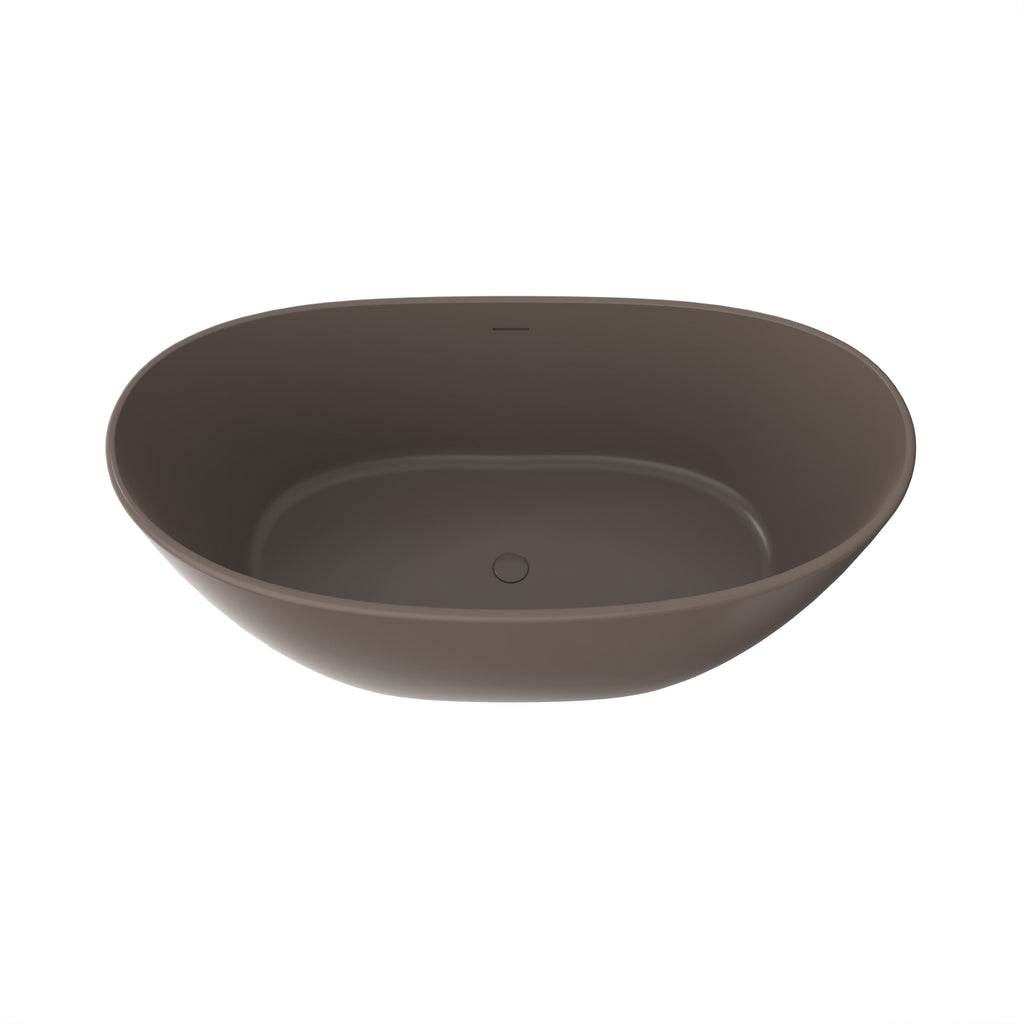 61 Inch Freestanding Solid Surface Soaking Bathtub with Matte Finish - Cream