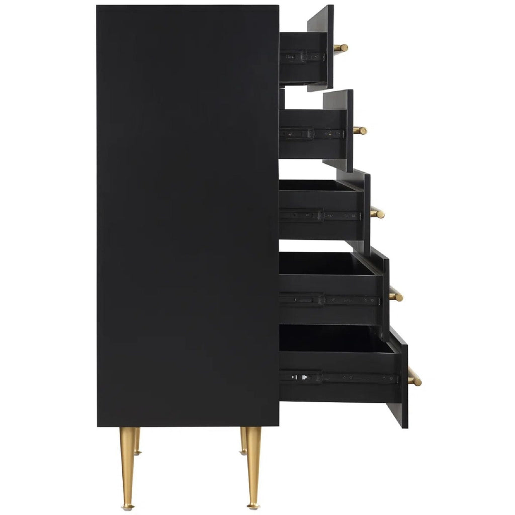 Contemporary 5 Drawer Chest with Brushed Metal Accents - White or Black