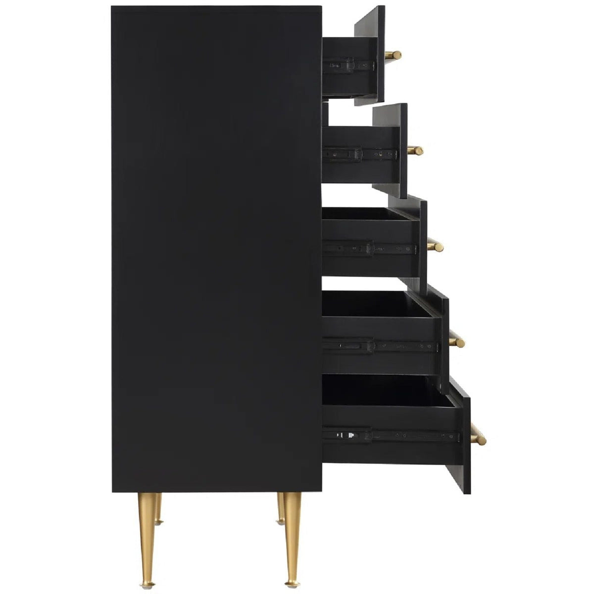 Contemporary 5 Drawer Chest with Brushed Metal Accents - White or Black
