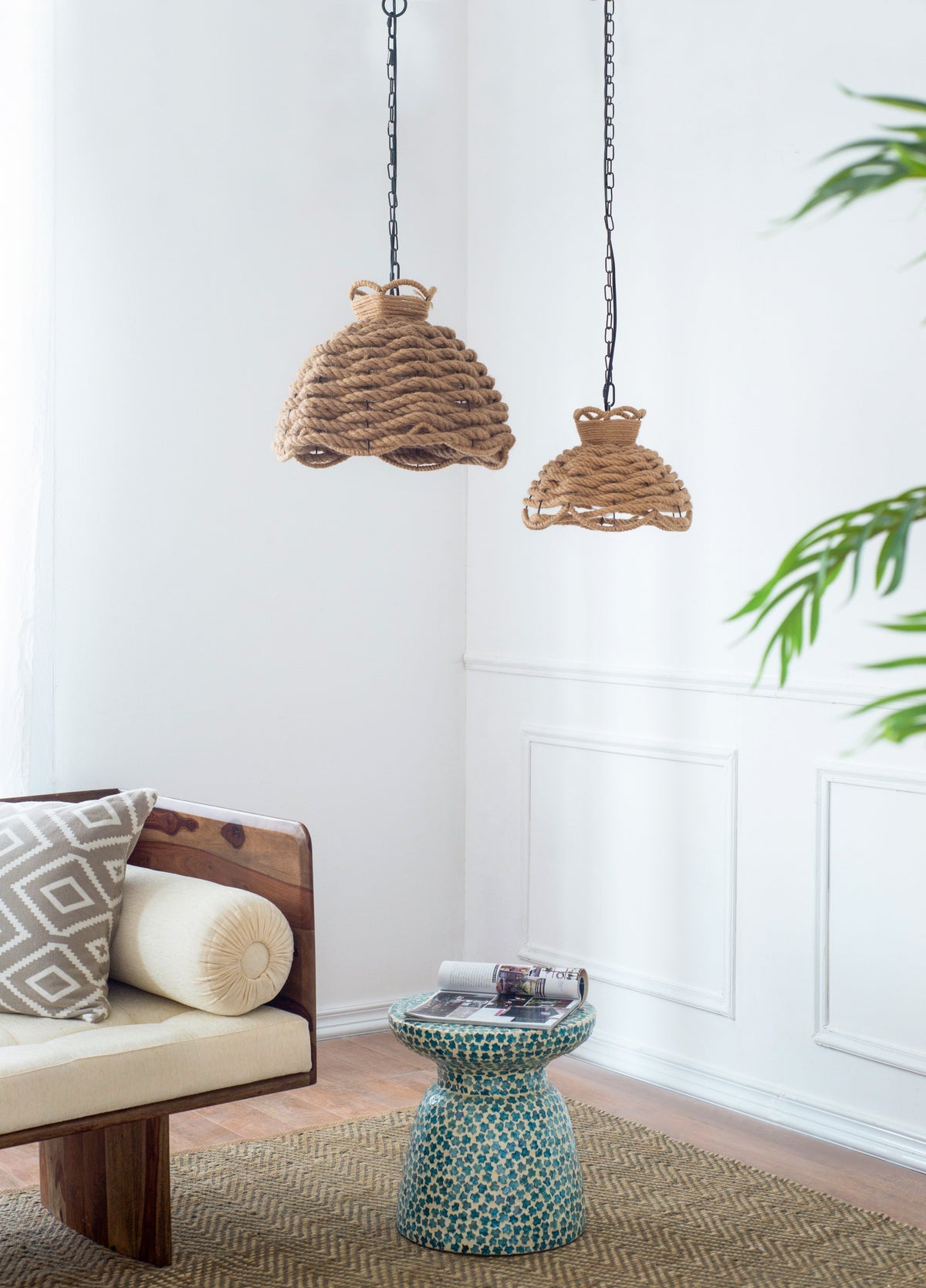 Rope Woven Chandelier Set with Natural Hemp Rope - Brown