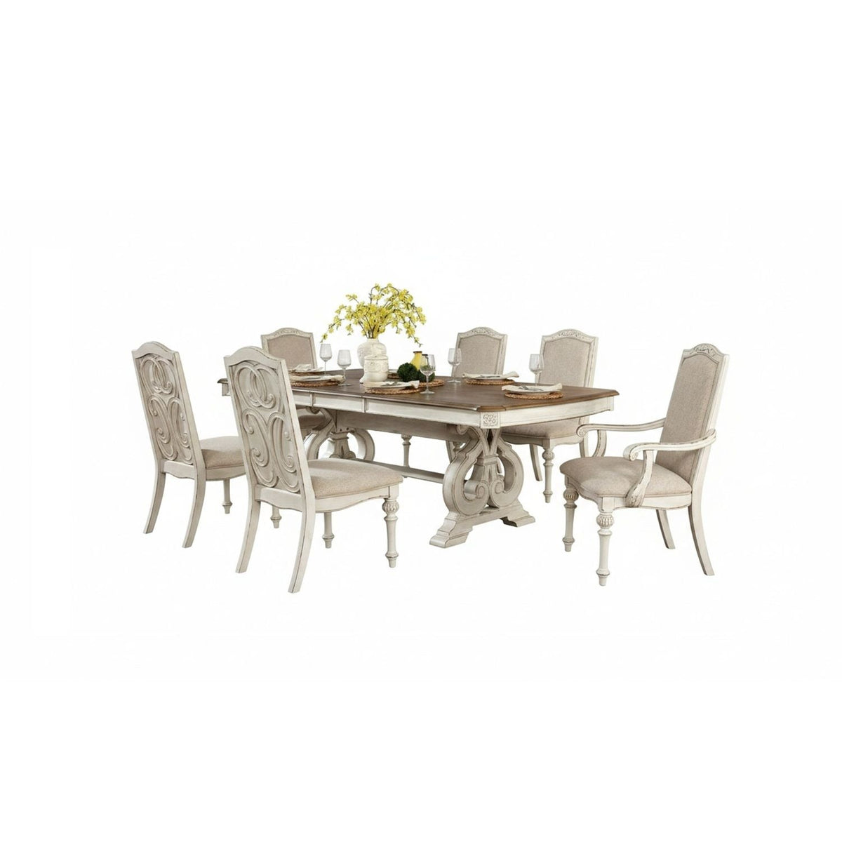 Rustic Dining Set With Table And Upholstered Chairs - 9 Piece