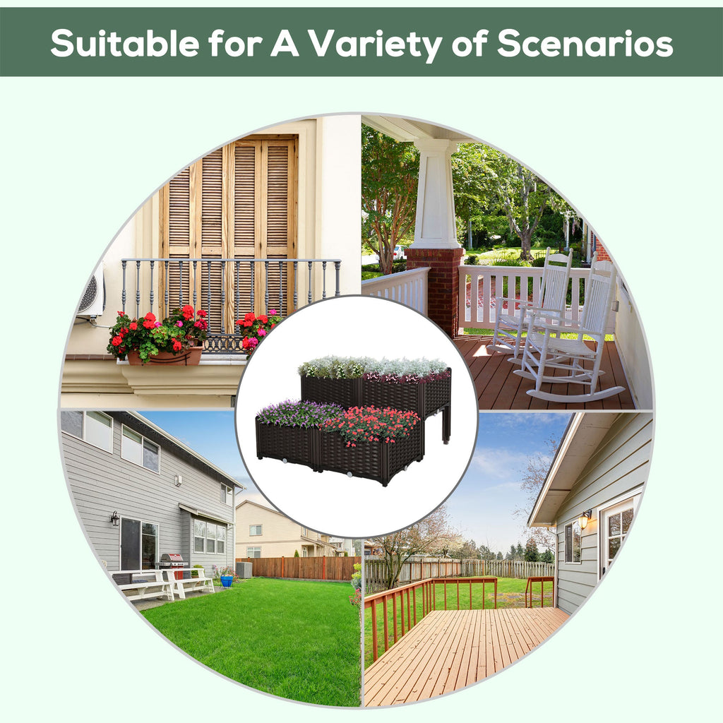 4 Piece Raised Garden Bed with Legs - Self-Watering Planter, Modular, Plastic