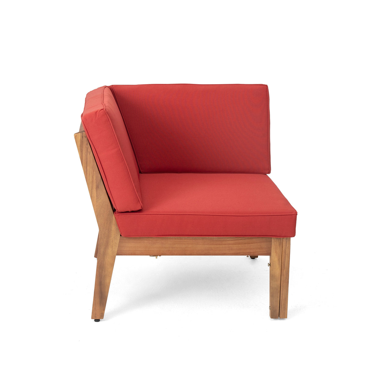 Acacia Wood Sectional Sofa Set with Water-Resistant Cushions - Teak & Red