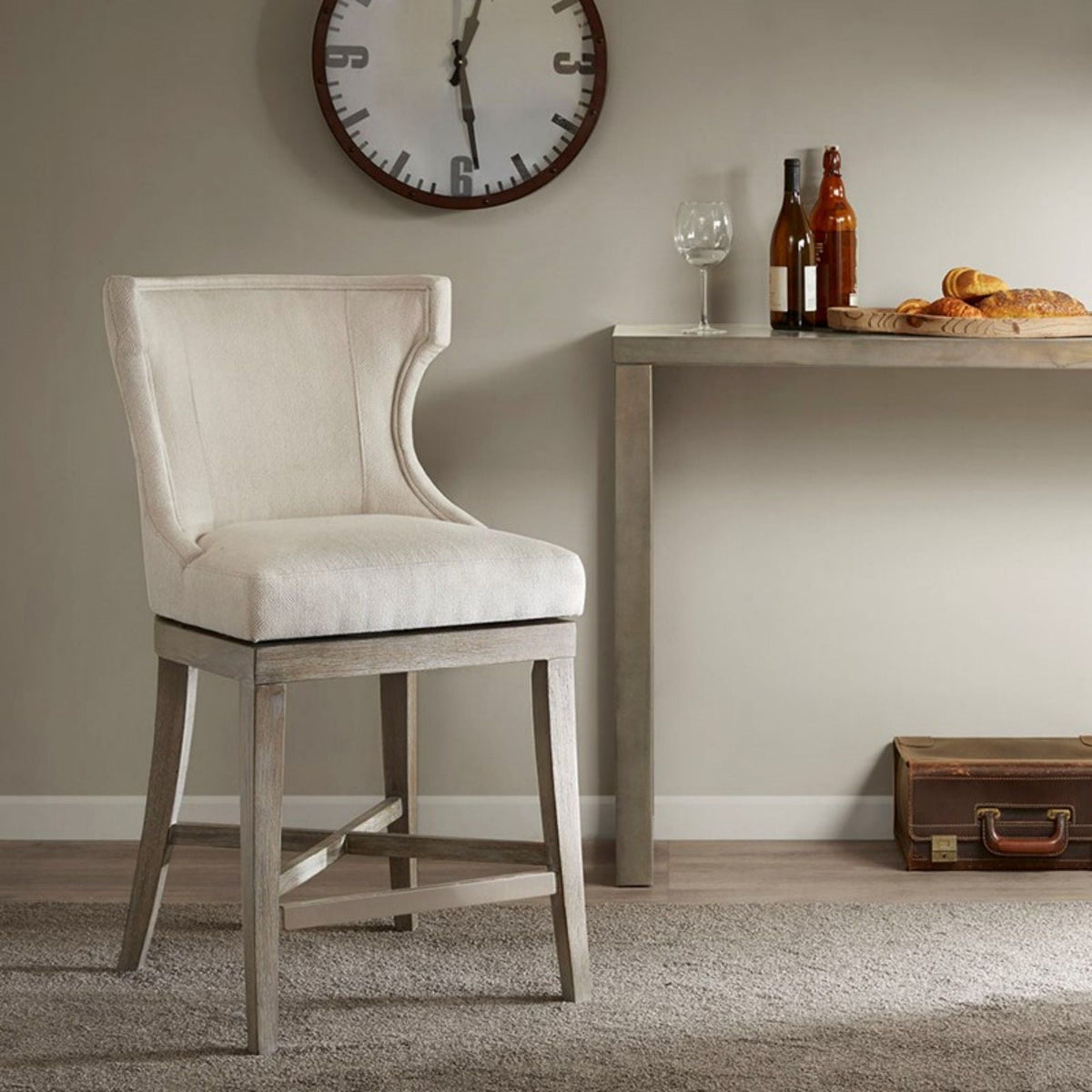 Carson Counter Stool with Swivel Seat - Wingback Design - Beige, Gray, Blue