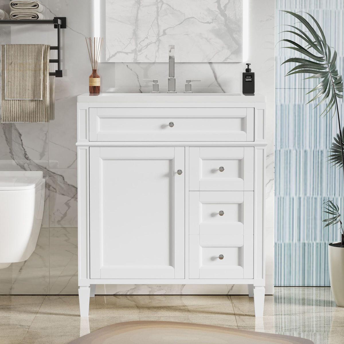 Bathroom Vanity With Top Sink, 2 Drawers & Tip Out Drawer
