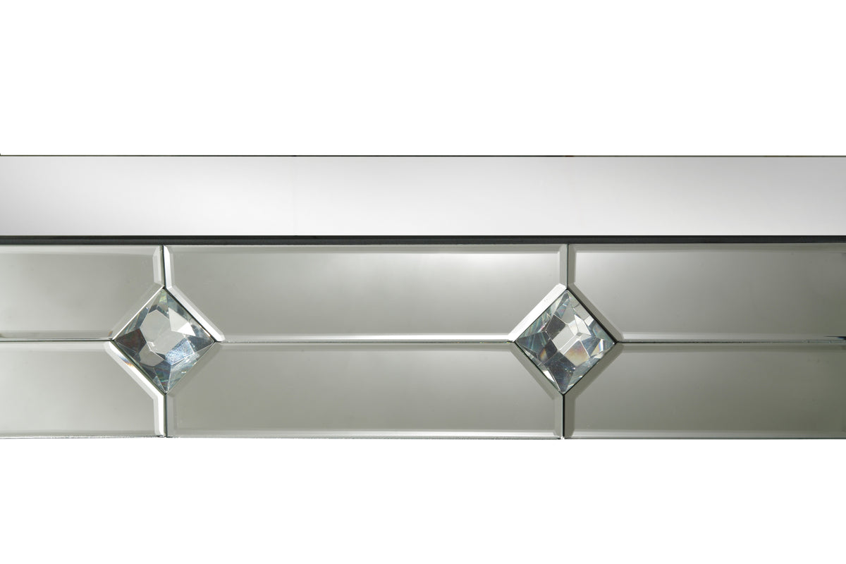 Hessa Mirrored & Faux Rhinestone Console Table with Sled Base – Silver