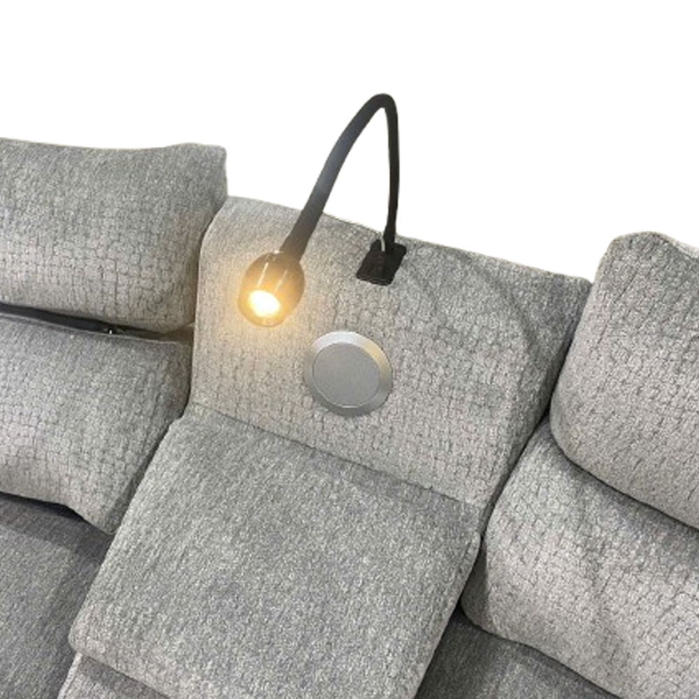 Fullar - Modular Console With Speaker & Cup Holder - Light Gray Chenille