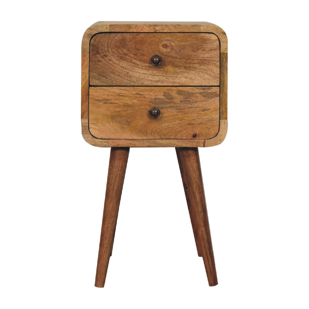 Solid Wood Mini Curved Nightstand with 2 Drawers - Oak-ish