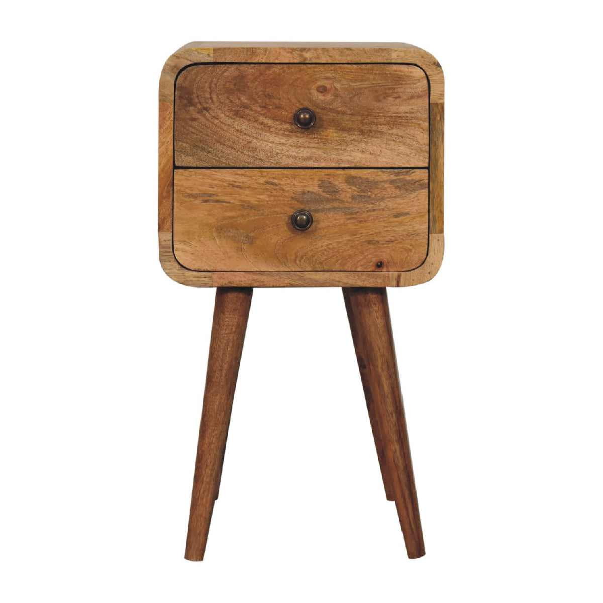 Solid Wood Mini Curved Nightstand with 2 Drawers - Oak-ish