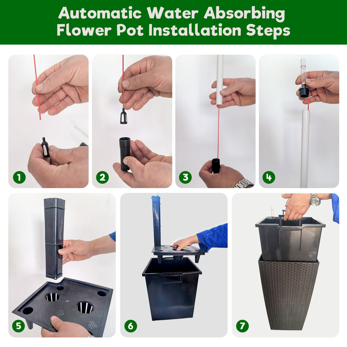 Indoor Outdoor Planter with Automatic Watering System - Dark Brown, Black, or White