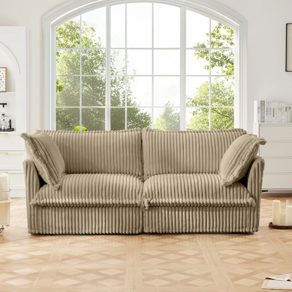 Modern Slipcovered 2-Seat Sofa Couch with Removable Covers - Camel Corduroy
