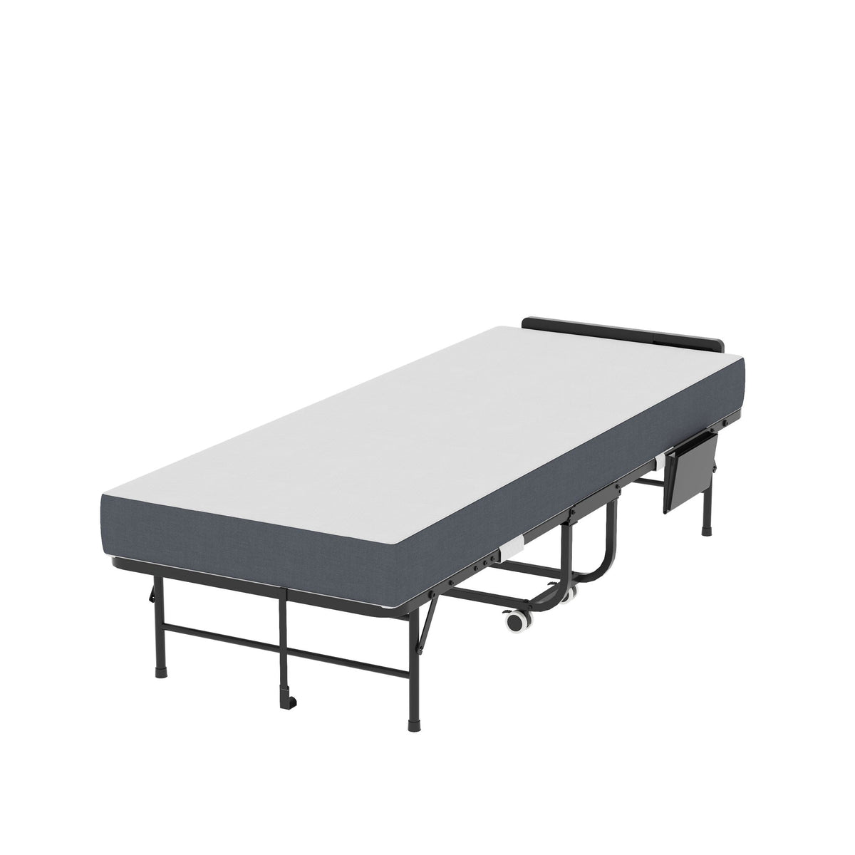 Twin Folding Bed with Adjustable Headboard & Memory Foam Mattress - Black
