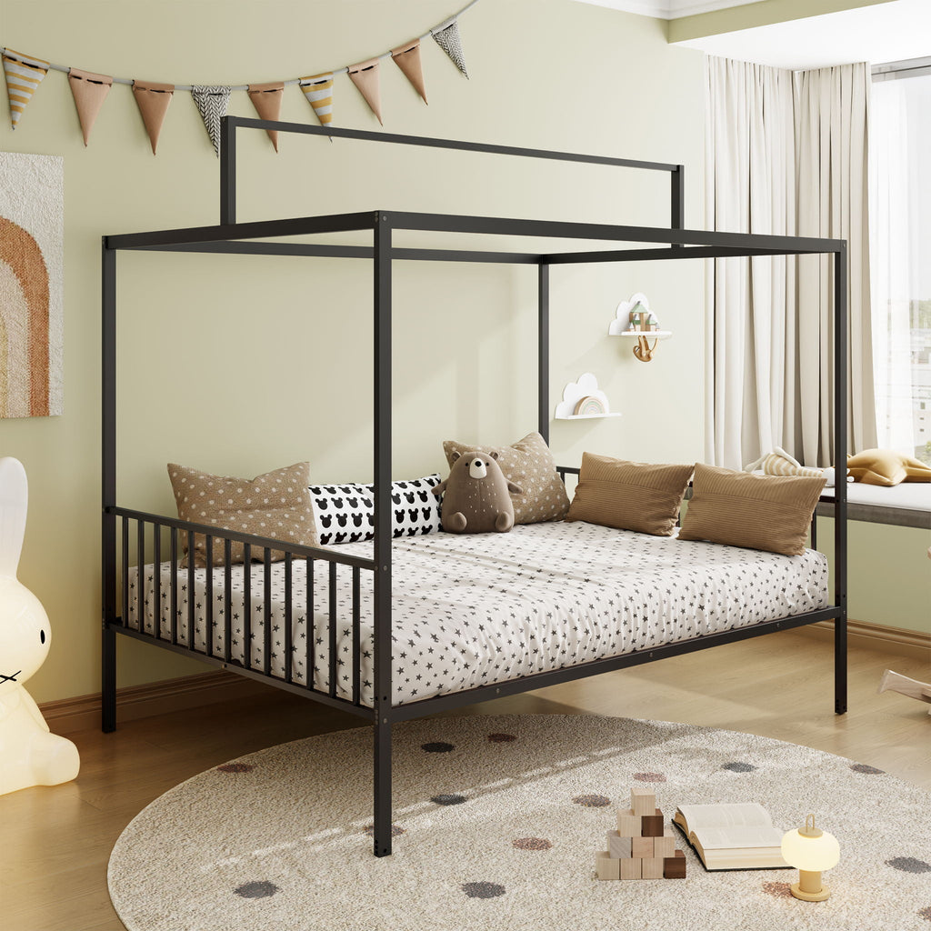 3 In 1 Convertible Montessori Floor Bed with Fenced Support - Full