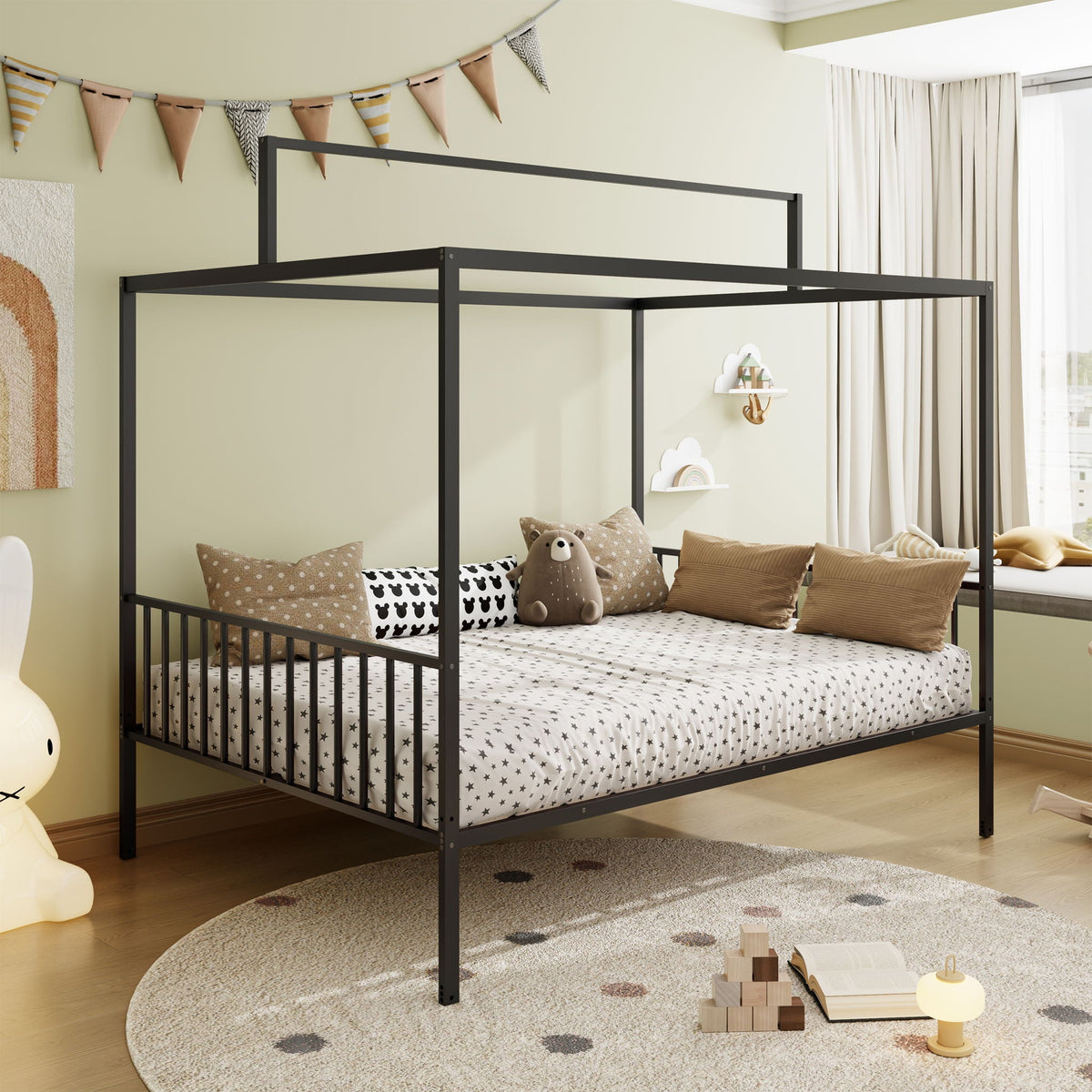 3 In 1 Convertible Montessori Floor Bed with Fenced Support - Full