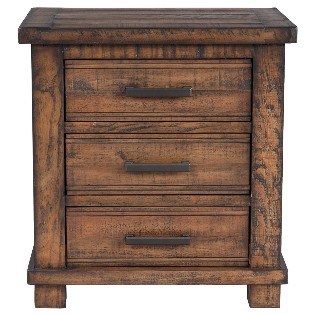 Dark Brown 3 Drawer Nightstand with Antique-Inspired Details - Dark Brown