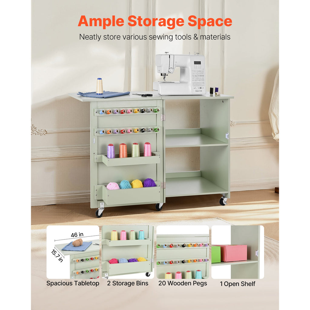 Folding Sewing Table with Compact Storage - Particle Board