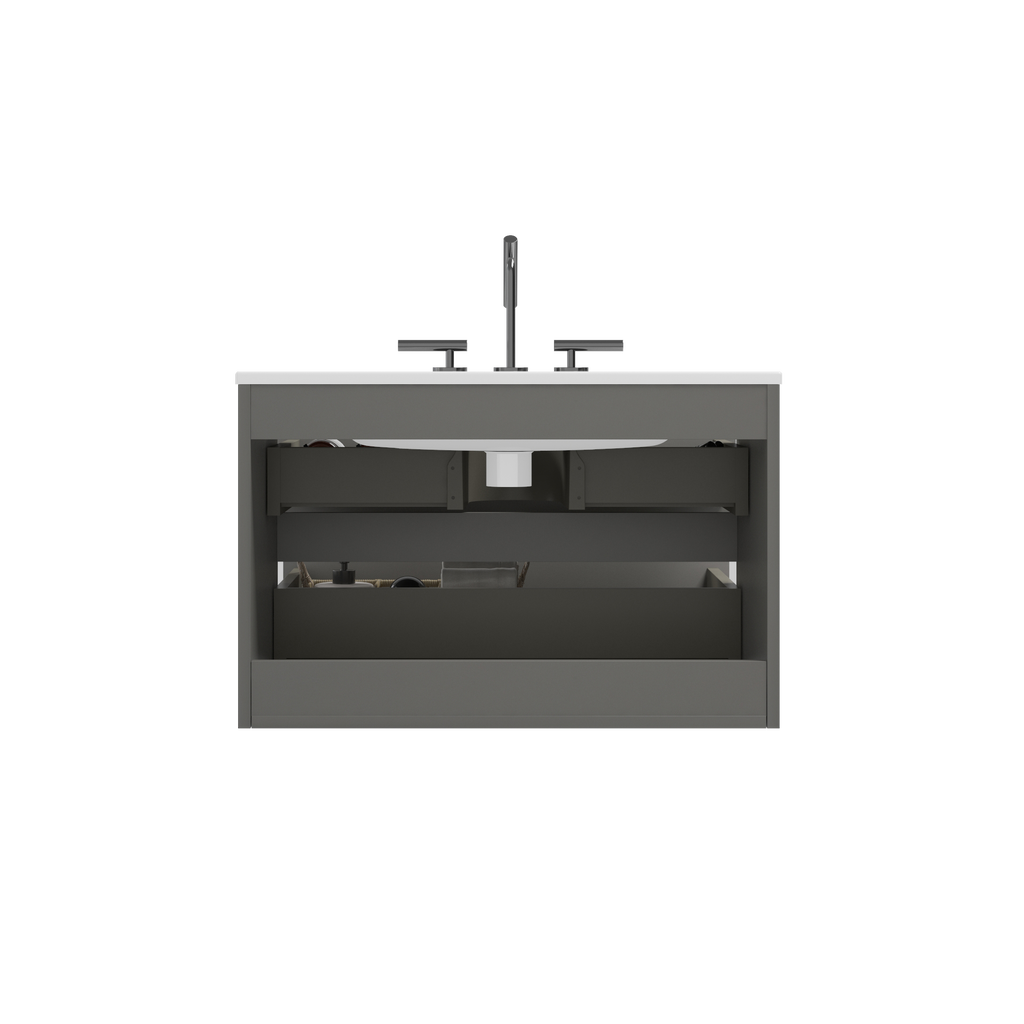TIA 30" Wall Mount Bathroom Vanity with Soft-Closing Drawers - Space Grey