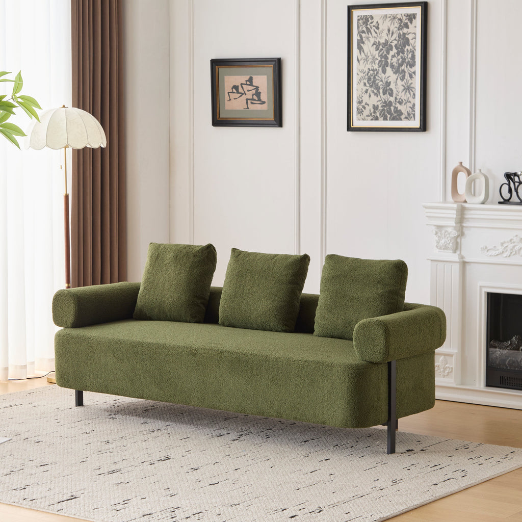 Modern 3-Seater Sofa with Plush Pillows - Green or Orange