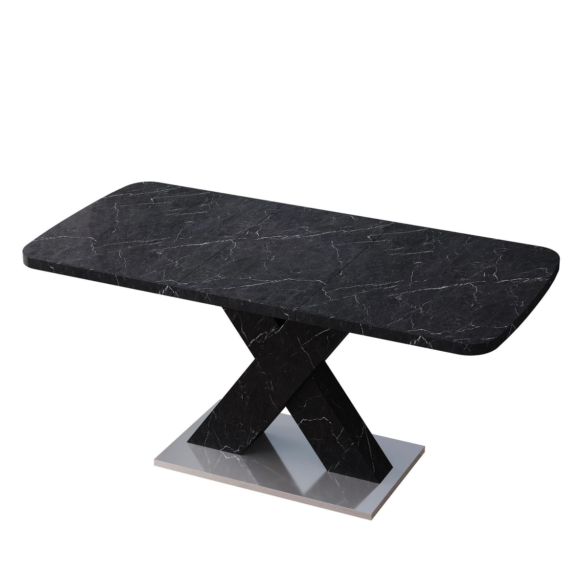 Modern Rectangle Dining Table with Stretchable Top and X Shape Legs - White or Black