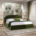 Archie Puffy Grounded Upholstered Platform Bed with Rounded Headboard - Green, White, Beige