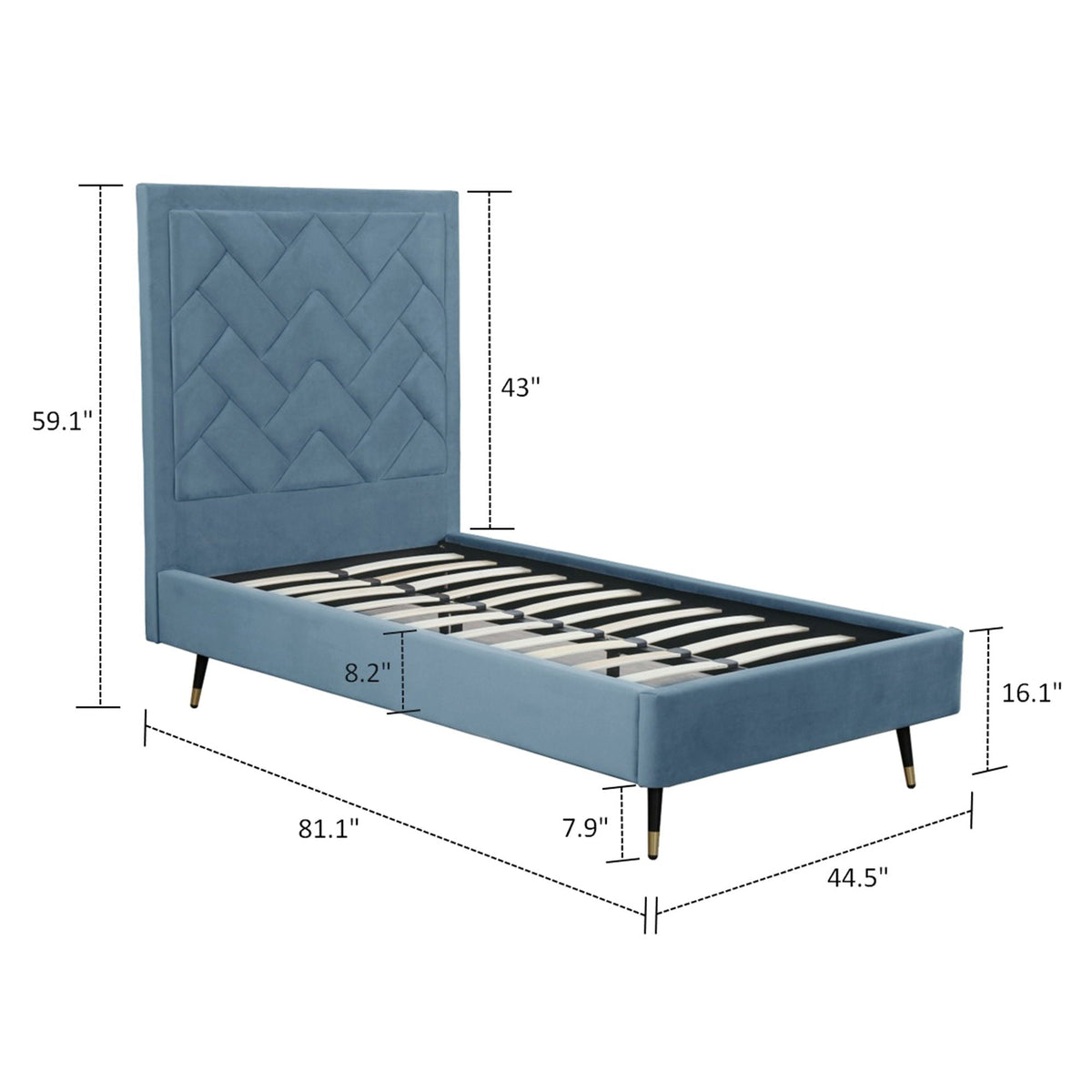 Upholstered Bed with Headboard and Slats - Multiple Colors