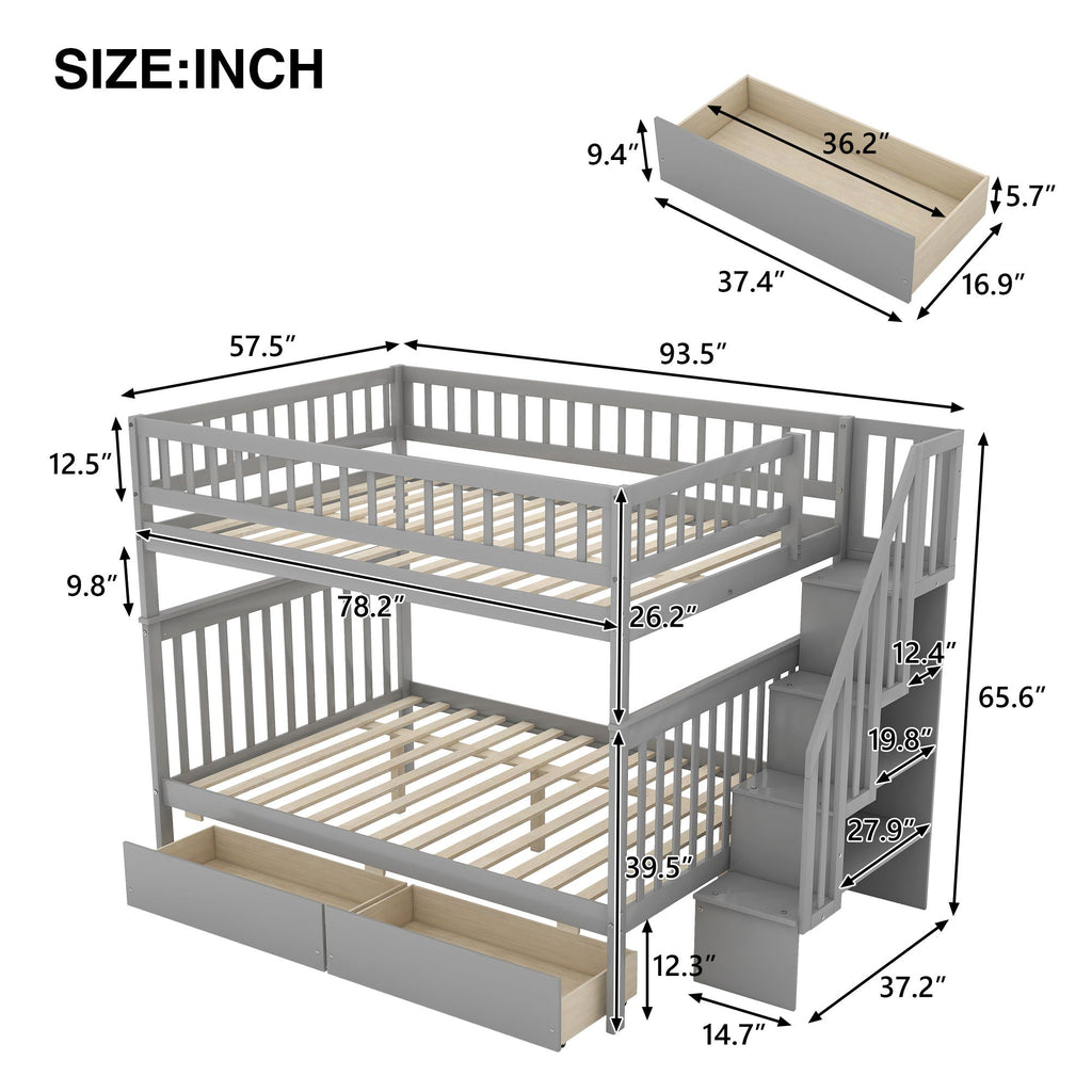 Bunk Bed with Staircase and Storage Options - Dark Gray or White