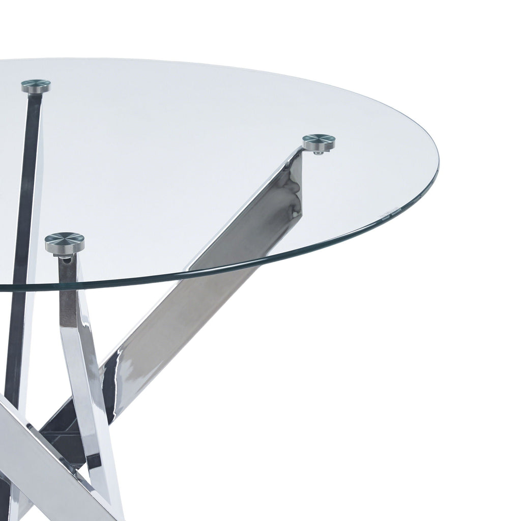 Dining Table With Cross Metal Leg And Tempered Glass