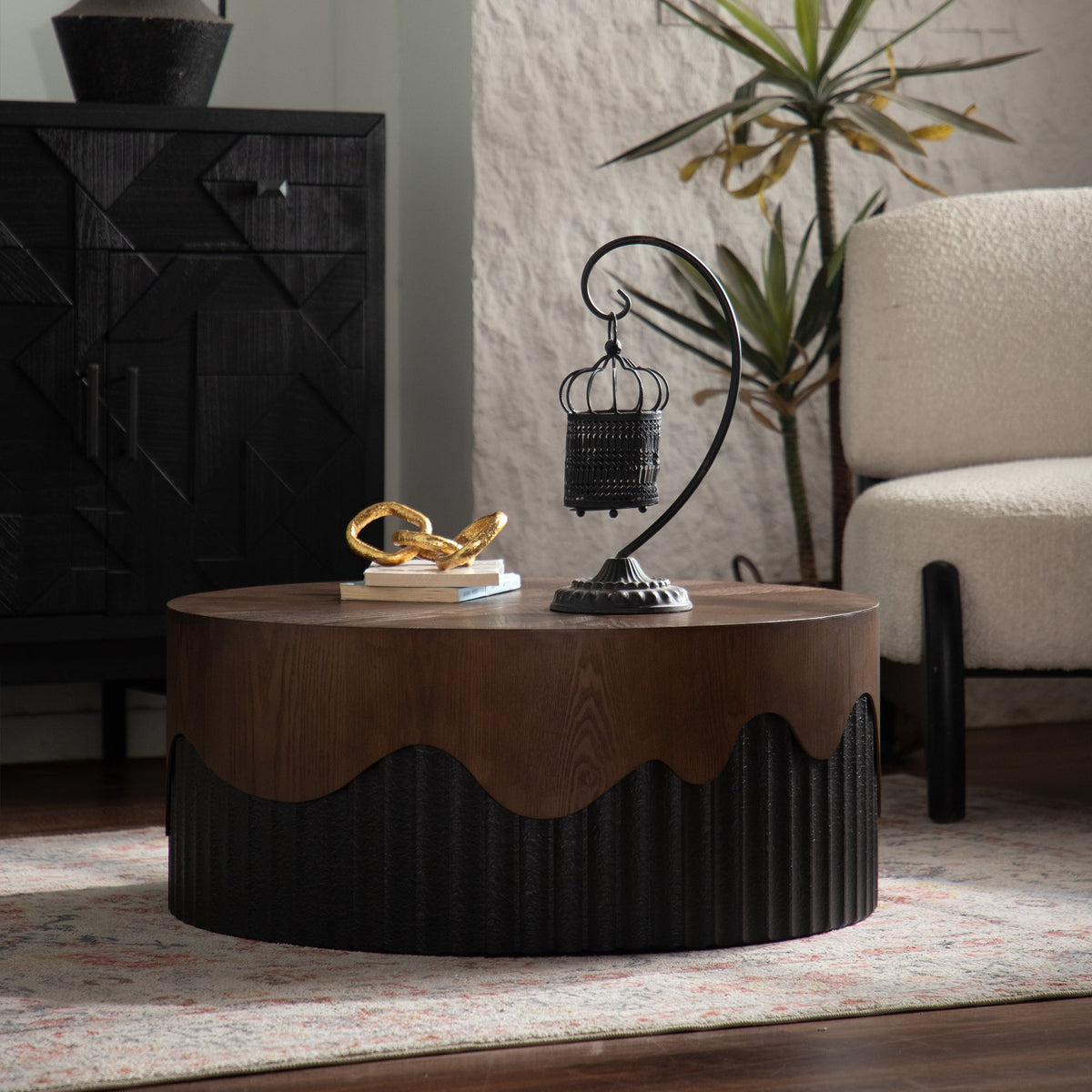 Handcrafted Round Coffee Table with Sturdy Design - Walnut