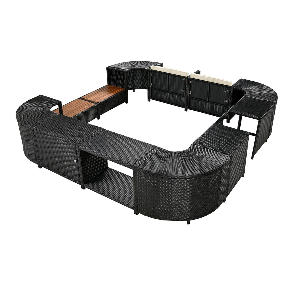Spa Surround Outdoor Rattan Sectional Sofa Set with Storage - Dark Gray or Beige