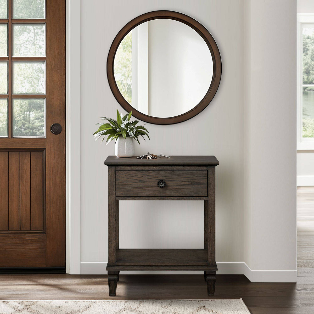 Bedside Table with Drawer and Shelf - Solid Wood Nightstand - Light Brown, Dark Brown, Beige, or Dark Gray