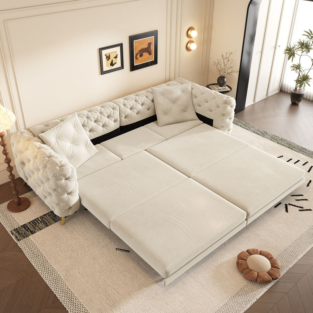 3-In-1 Convertible Sleeper Sofa Set with Deep Seat & Movable Ottoman - White, Beige, Gray