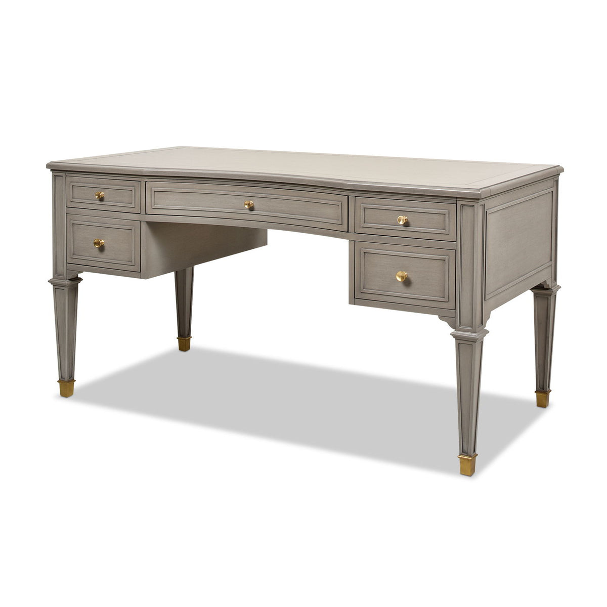 Dauphin 5 Drawer Executive Desk with Solid Rubber Hardwood - Gray or Light Brown