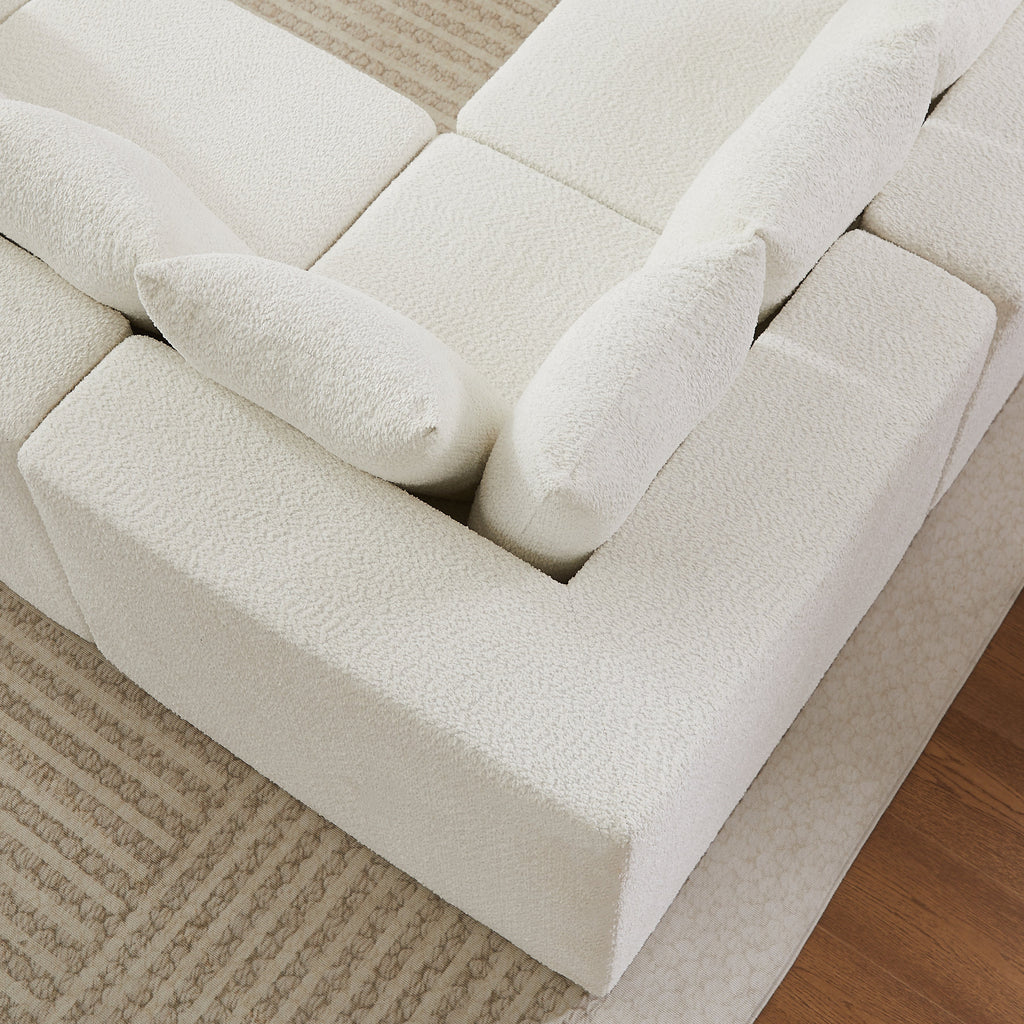 Extra-Large L-Shaped Chenille Sectional Sofa with 11 Pillows - Neutral Fabric
