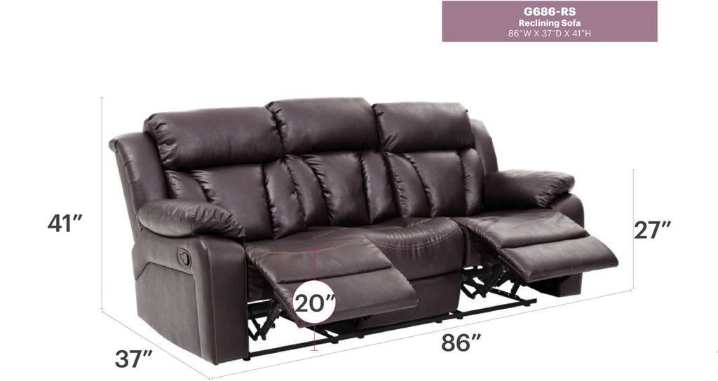 Elegant Reclining Sofa with Sturdy Construction - White, Black, Dark Brown