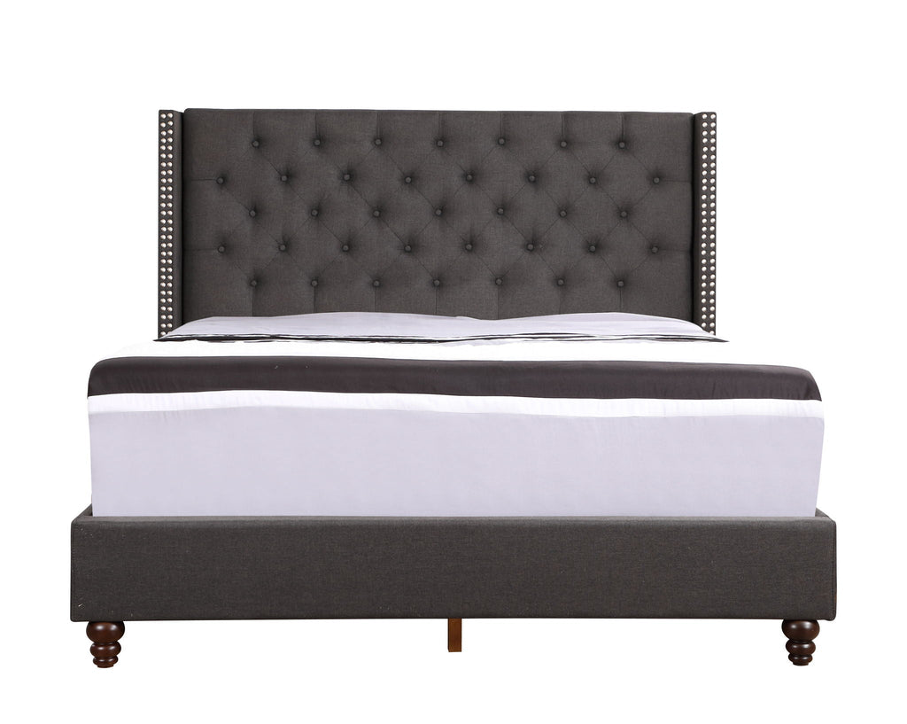 Nailhead Upholstered Bed with Deep Tufting - Dark Gray or Black