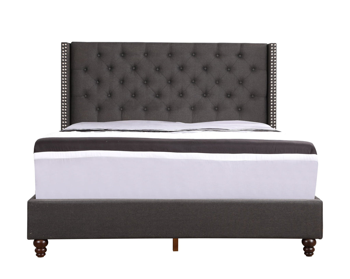Nailhead Upholstered Bed with Deep Tufting - Dark Gray or Black