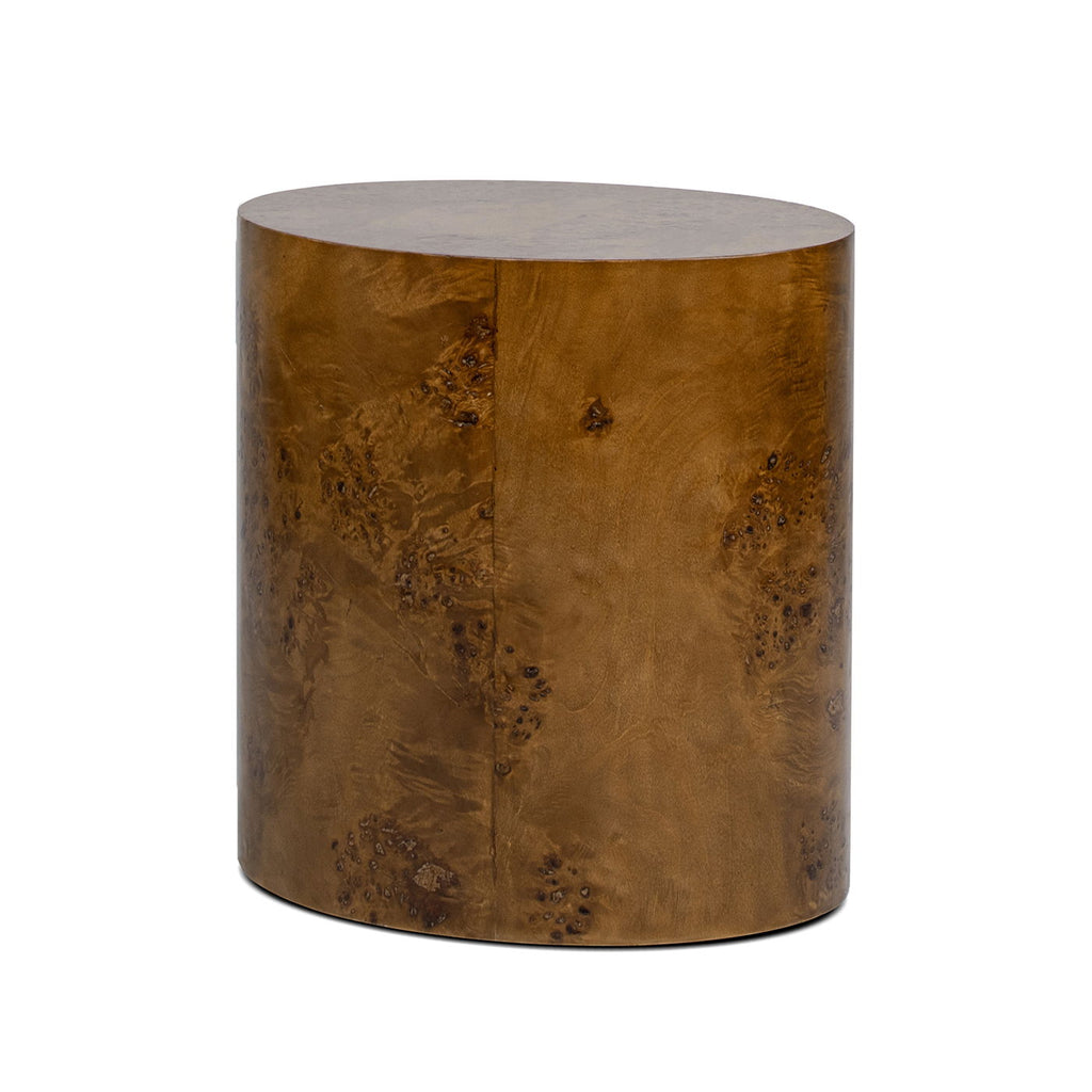 Accent Oval Pillar Side Table with Burl Wood Veneer - Light or Dark Brown