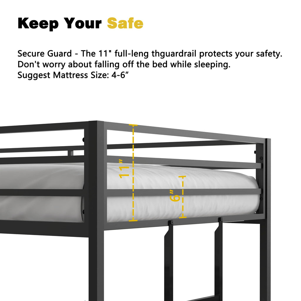 Twin Over Twin Bunk Bed with Safety Guardrails - Black
