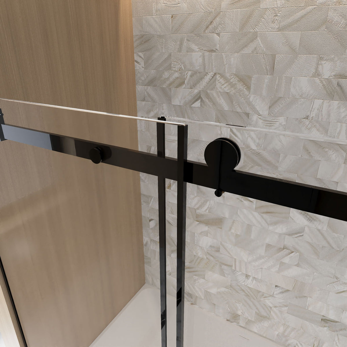 Frameless Single Sliding Shower Door with Square Tube Track - Black