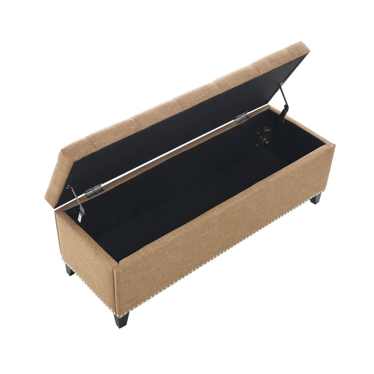 Button-Tufted Storage Ottoman with Safety Close Hinge - Light Brown or Black