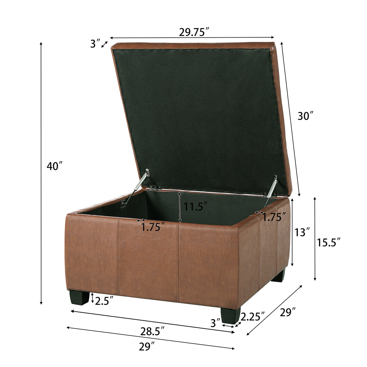 Richmond KD Storage Ottoman with Faux Leather Storage - Brown