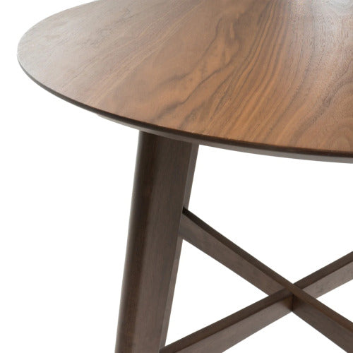 Mid-Century Modern Round Wooden Bar Table with Tapered Legs - Oak Finish