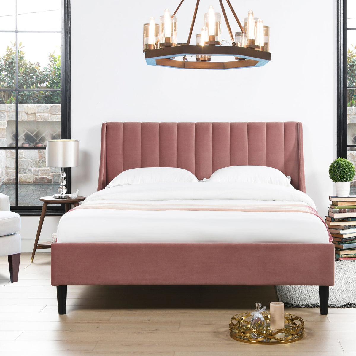 Vertical Tufted Modern Headboard Platform Bed Set with Upholstered Finish - Multiple Colors