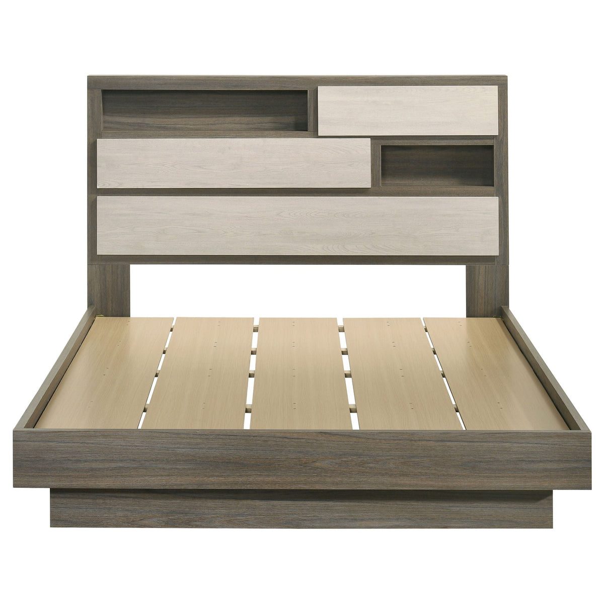 Fenwick Queen Bed Bookcase Headboard Grey Oak