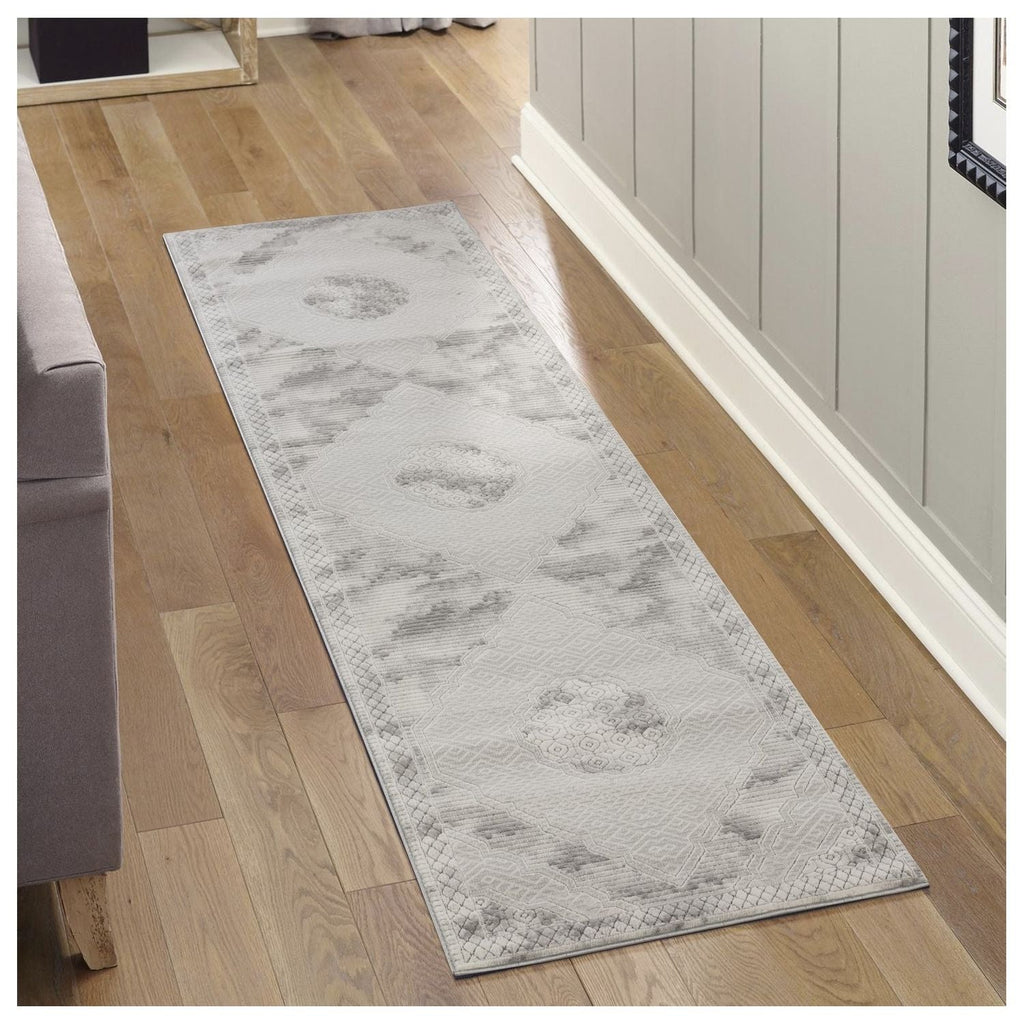 Medallion Area Rug with Geometric 3D Effect - Gray