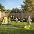 Saucer Swingset with Mini Slide – Steel Outdoor Playset - Green or Grey+Blue
