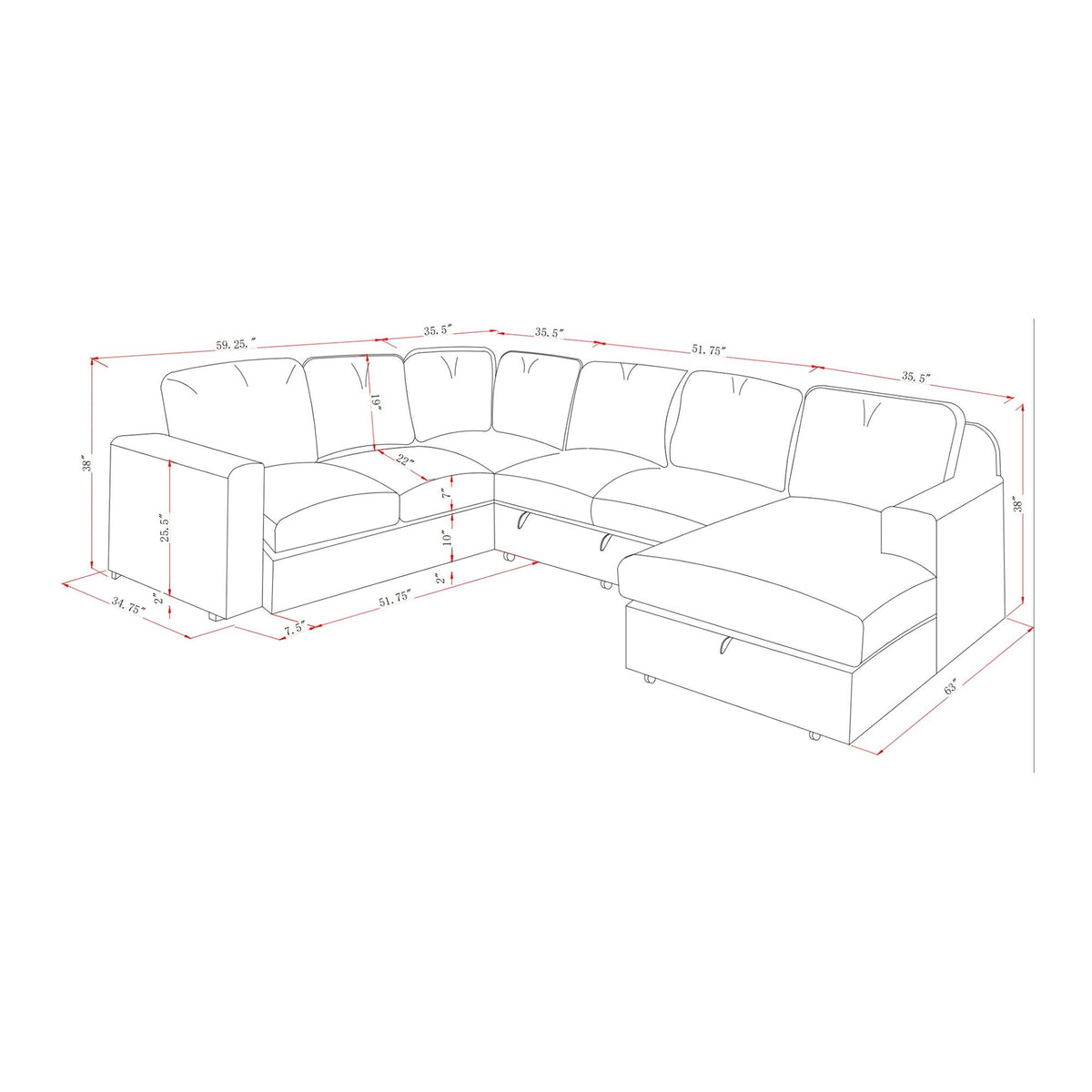 Contemporary Design Sectional Sofa with Cushioning – Dark Gray