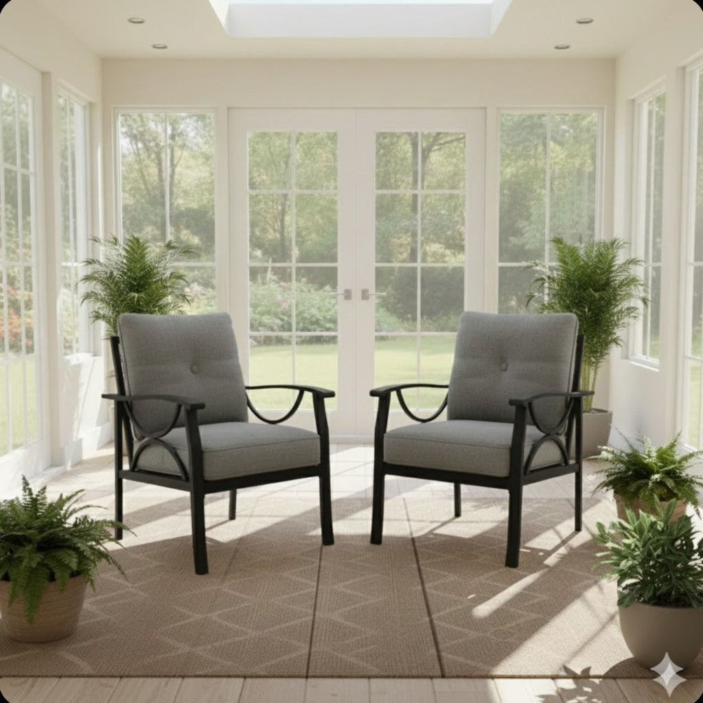 All-Weather Armchairs with Cushions, Modern Sculptural Design – Beige or Dark Gray